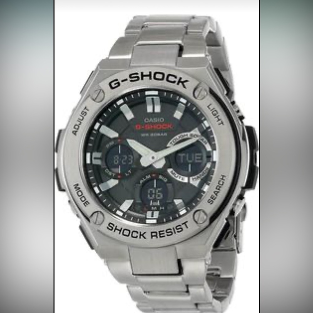 Casio G Shock Men’s Quarts Watch with Stainless Steel Strap Silver NWOT